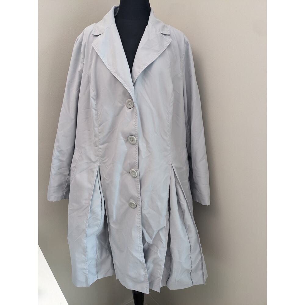 Vintage Roaman's Women Pleated Trench Coat Size 22W Light Grey/Blue